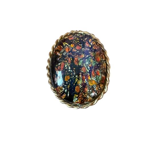 Unbranded Jewelry - Beautiful black and orange gold trim brooch pin gem fire opal
